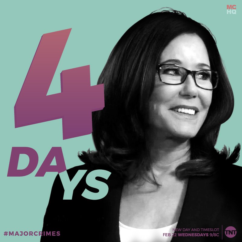 MajorCrimesHQ's tweet photo. Captain Raydor is happy that the squad is coming back in 4 days! #MajorCrimes #WatchLiveFor5 https://t.co/h0PGjsUh2m
