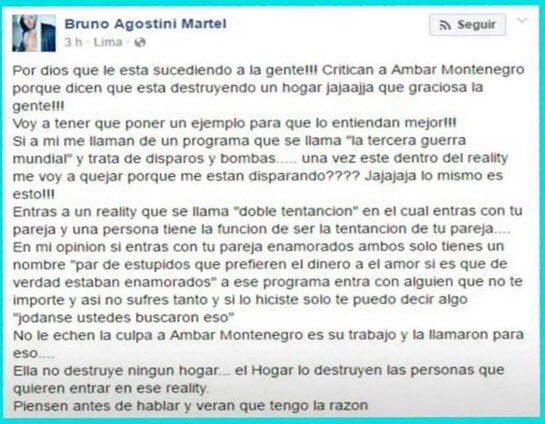 SabinaLaia's tweet photo. Ex cuñado de Ambar...Le doy toda la razón!! "El hogar lo destruyen esas personas que quieren entrar al reality" 👏🏼 #DobleTentación https://t.co/sfvljzDBP9