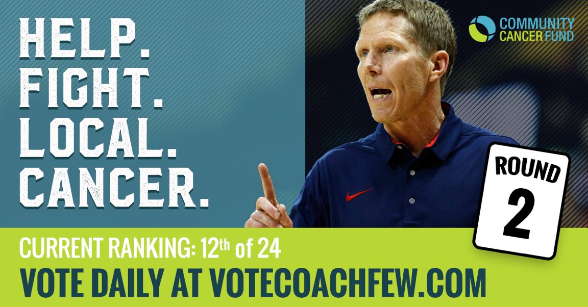 ComCancerFund's tweet photo. It's the last week of Round 2 and Coach Few is currently #12. Your vote helps ensure we advance as Top 16 on 12/13! https://t.co/c7gkB7BNFK https://t.co/pPJSOXbdAz