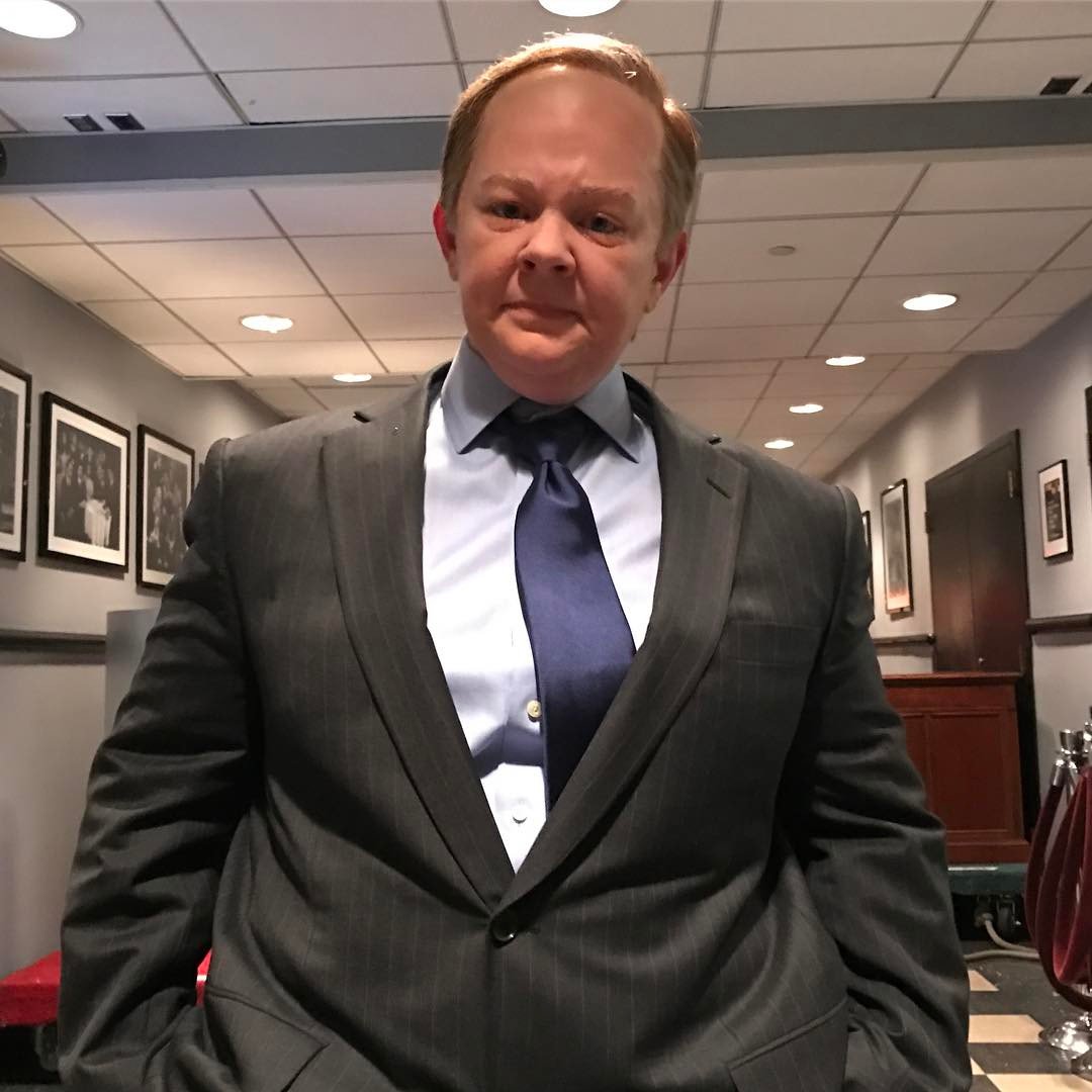 nbcsnl's tweet photo. He's not here to be your buddy. He's here to swallow gum and take names. 

📺 Full Sean Spicer Press Conference: https://t.co/ndahp0TdF0 #SNL https://t.co/zZpdvipaRS