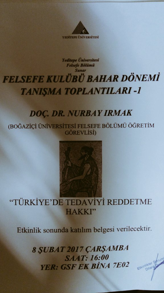 Boğaziçi Üniversitesi Felsefe Bölümü öğretim görevlisi sayın Doç. Dr. Nurbay Irmak, 8 Şubatta konuğumuz olacak. Tüm okulumuz davetlidir.