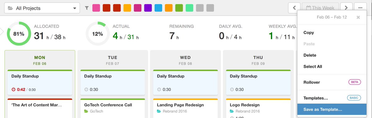 hourstack's tweet image. Regular schedule? Save time by creating a template! Simply SHIFT+click multiple, then 'Save as Template'. #TimeTracking #TrackTips