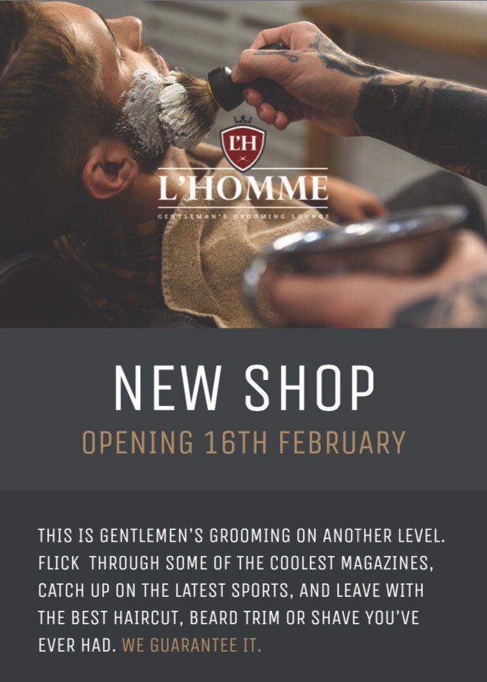 lhommegrooming's tweet photo. ⚠️WE HAVE A DATE! ⚠️
Officially opening on 16th February! More details on how to book coming soon! 
💈✂️
#leicester #stoneygateshops https://t.co/2sw3gmGRgW