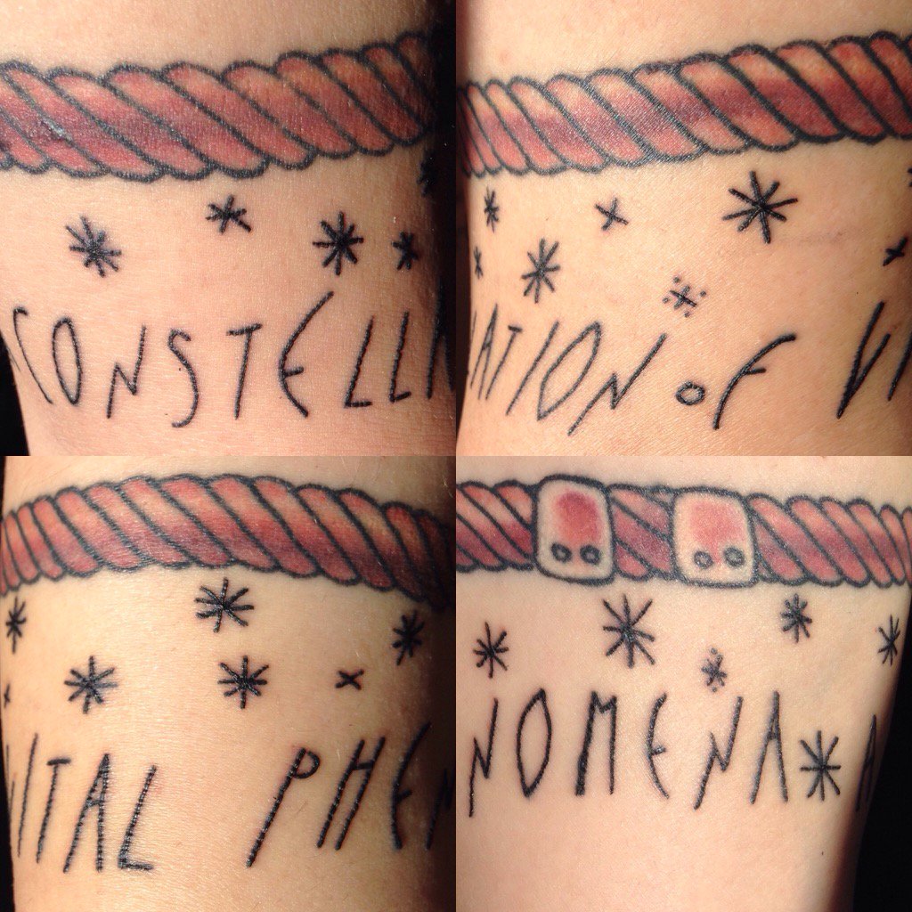 Blue Ren (@bluerenl) on Twitter photo Anniversary tattoo: "A Constellation of Vital Phenomena" around my arm (under a cable from GGBridge). <a href="/anthonyfmarra/">Anthony Marra</a> Anniversary tattoo: "A Constellation of Vital Phenomena" around my arm (under a cable from GGBridge). <a href="/anthonyfmarra/">Anthony Marra</a>