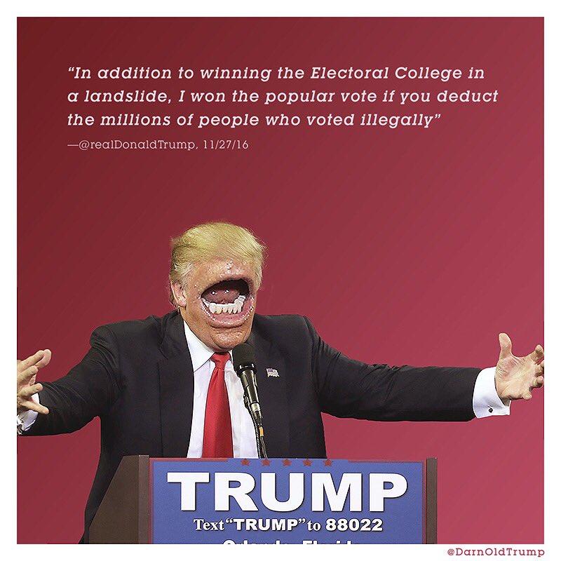 DarnOldTrump's tweet photo. The election is rigged! I won fair &amp; square! Millions of illegals voted! #DarnOldTrump #DonaldTrump #makedonalddrumpfagain @realDonaldTrump https://t.co/VLFEcQawh4