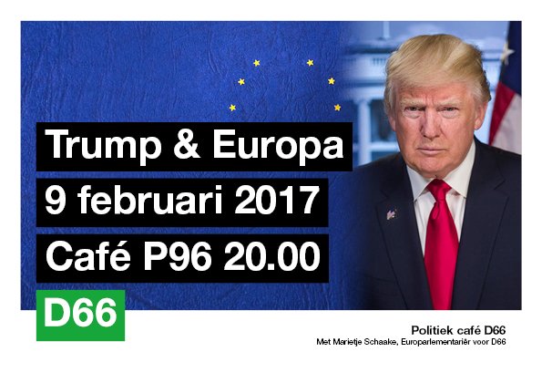 Naast <a href="/MarietjeSchaake/">Marietje Schaake</a> is ook <a href="/GuusBakker1/">Guus Bakker</a> donderdag bij #dcafe "#Trump &amp; #Europa: Hoe nu verder?". Jij ook? <a href="/D66/">D66</a> facebook.com/events/1297785…