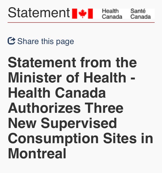 janephilpott's tweet image. Happy to see @HealthCanada's approval of 3 supervised consumption sites in Montreal. My statement: news.gc.ca/web/article-en…