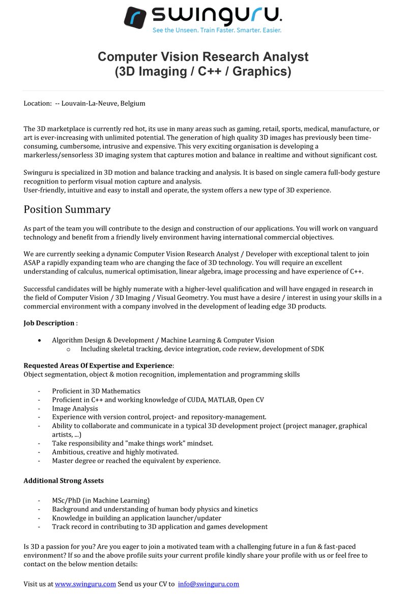SwinguruHitting's tweet photo. We seek for a Computer Vision Research Analyst and a Web Application Developer. Please spread it
 https://t.co/SnSbrkYj8F  #jobopportunities https://t.co/SOTId9pYxb