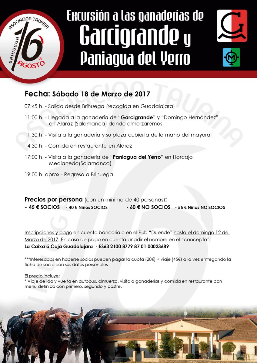 at16deagosto's tweet photo. Ya tenemos nuestro viaje ganadero de este año ¡Acompáñanos! Este año a la afamada ganadería de #Garcigrande @aytobrihuega  @tvabrihuega https://t.co/qL4suNKhv5