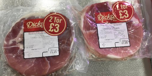 Dicksons1953's tweet image. #Dinner for two? Stop by Dicksons and pick up 2 gammon steaks for only £3. #Gammon #steaks #sunday #goodfood
