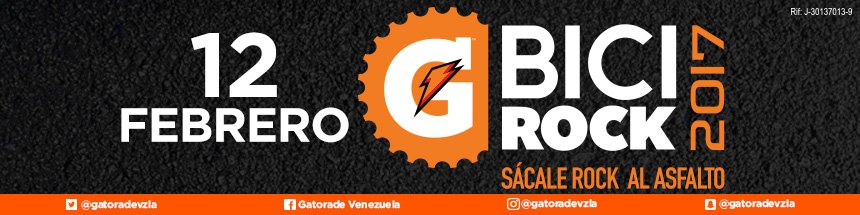 |ENTREGA DE MATERIALES|
📅 Sábado 11/02/2017, 
📍 <a href="/PqueCerroVerde/">Parque Cerro Verde</a>  , 
🕙 09:00 a.m. a 3:00 p.m.
#GatoradeBiciRock
<a href="/GatoradeVzla/">Gatorade Venezuela</a>