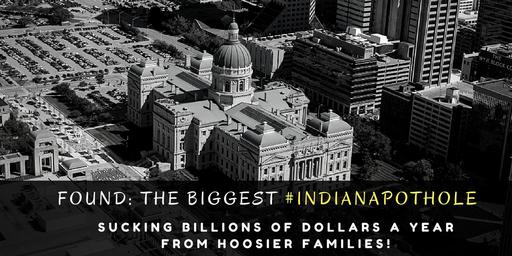 ISO #IndianaPotholes? Look no more! We found the biggest one in the state!Draining Hoosiers of their hard earned paychecks with #BosmaGasTax