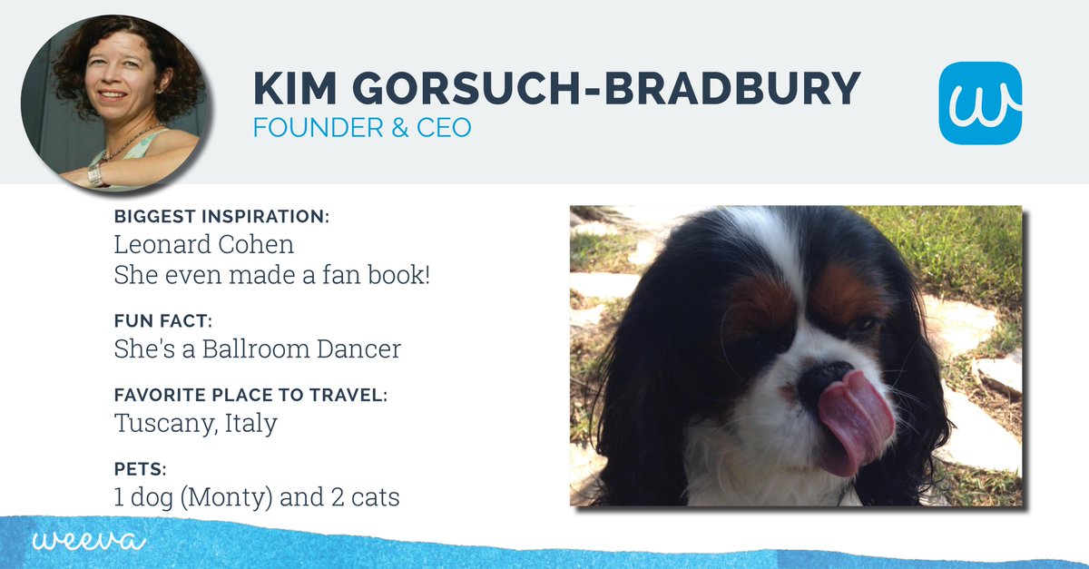 Meet the <a href="/WeevaStory/">Weeva</a> team - We are starting with our CEO <a href="/KimGorsuch99/">Kim Gorsuch</a> <3 Learn more about her, what she loves about Weeva, her life &amp; books