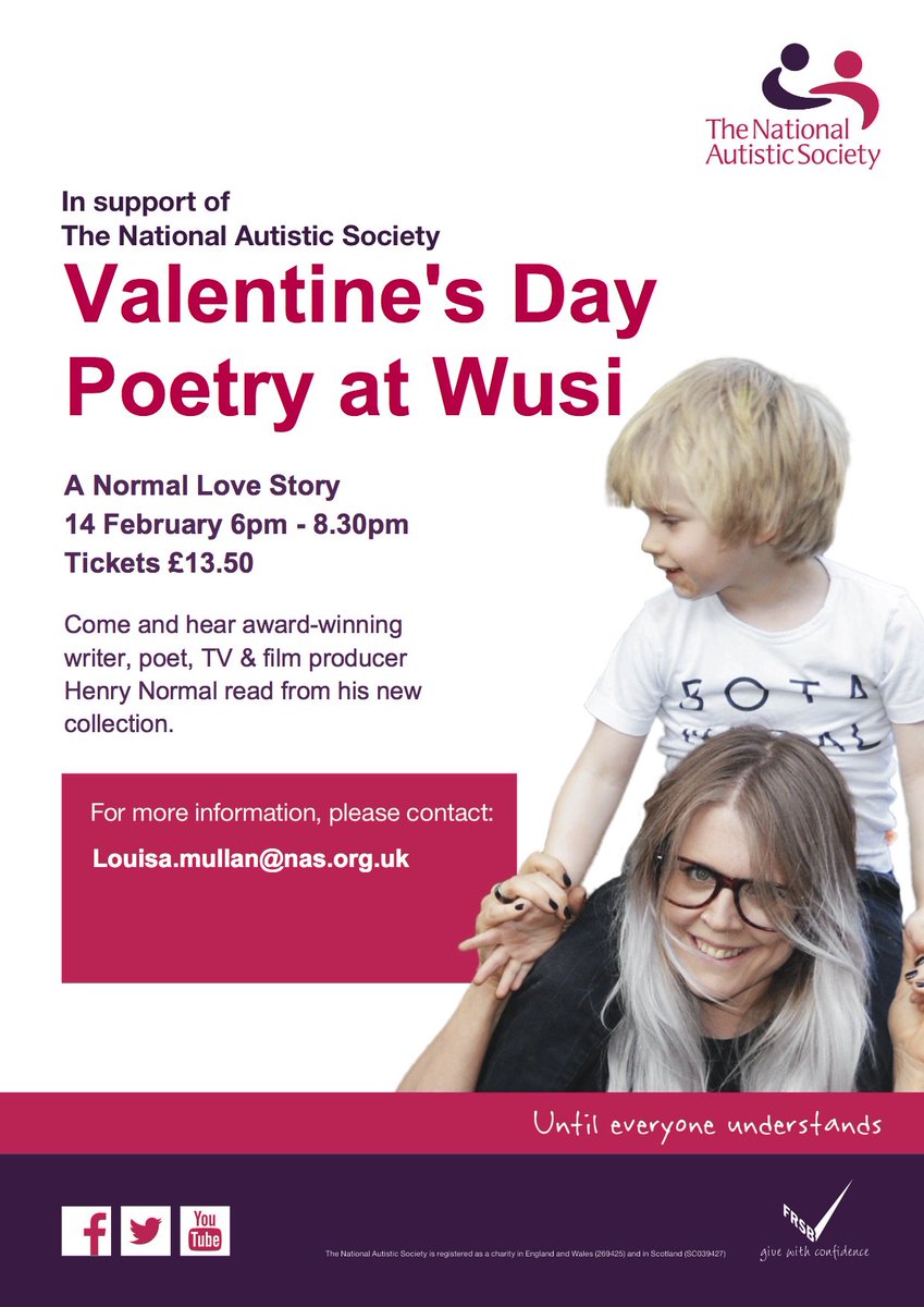 WusiSpace's tweet photo. In support of The National Autistic Society - Valentine's Day Poetry at Wusi Feb 14 6-8:30 pm-Award winning tv &amp; film producer, Henry Normal https://t.co/TB3SIZ75d8