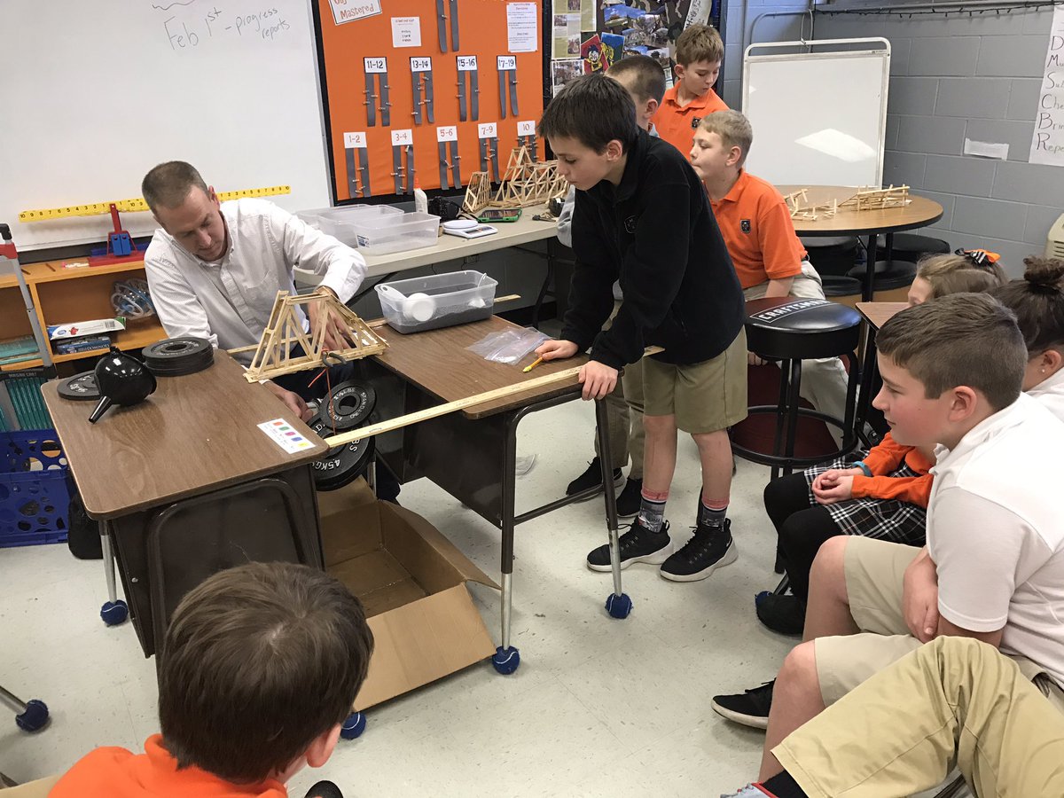 MTCSPrincipal's tweet photo. Bridge building in the 5th grade.  Hands-on learning at its best! https://t.co/hsYJGgiWow