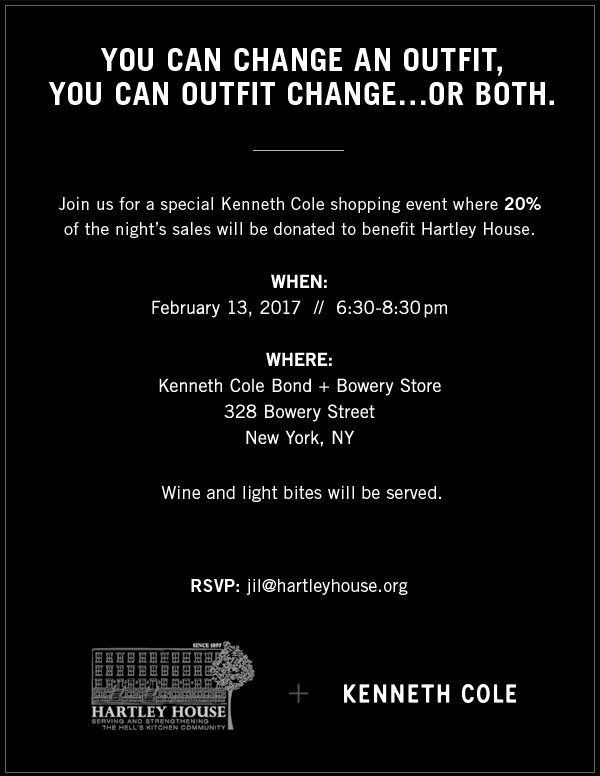 A Hartley House/Kenneth Cole Exclusive Shopping Event Feb.13! Giving Back Never Looked Better!