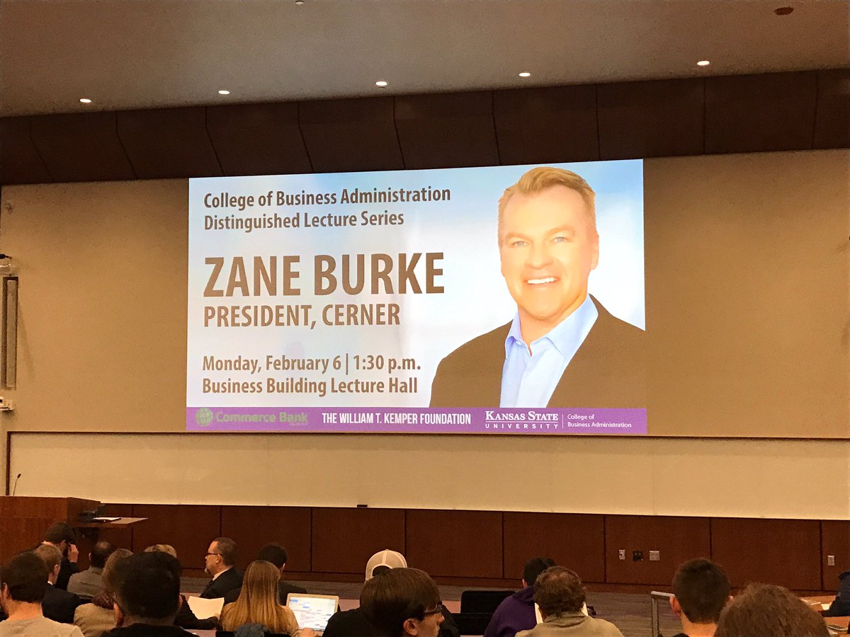 John_Currie's tweet image. Great #KState alum & Cerner Pres @zanemburke speaking in beautiful new @KStateBusiness building #KState2025 #BurkeLecture