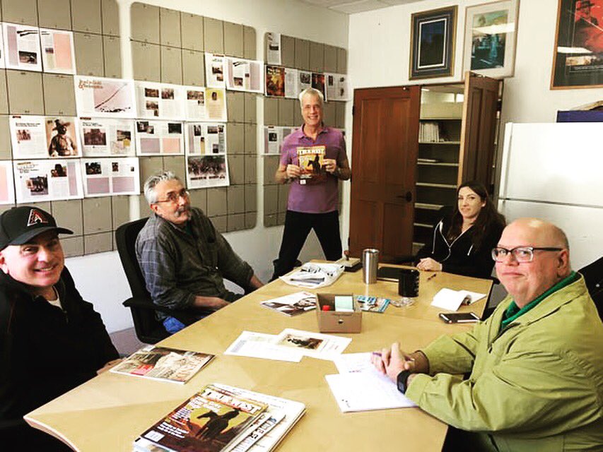 ridersopera's tweet photo. Hot off the presses! #ridersopera composer @craigbohmler visits the @TrueWestMag offices to get his hands on our cover story! https://t.co/AkOmw32yjS