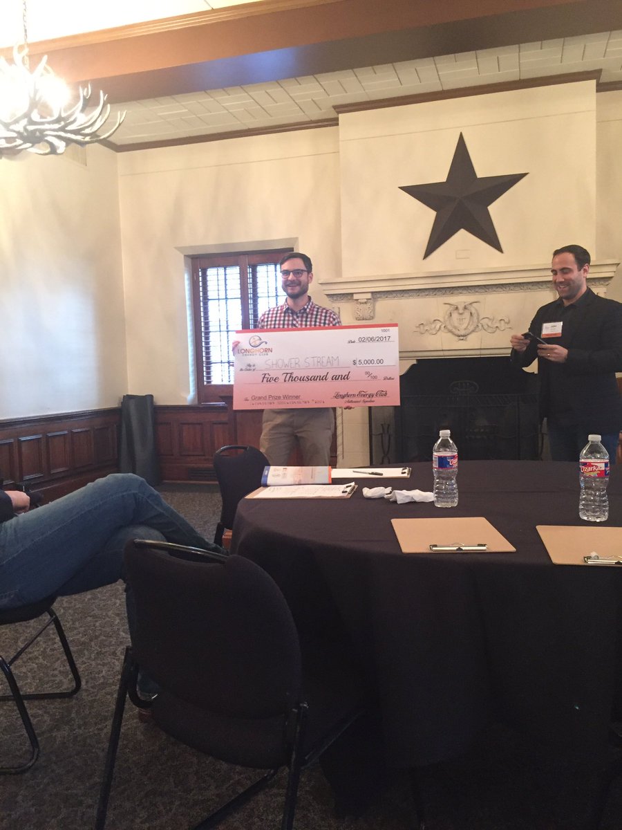 harlanbeverly's tweet photo. Congrats to @showerstream for winning @UTAustin #energyweek startup competition! @TXVentureLabs wants you to apply! https://t.co/EC0rXwenox