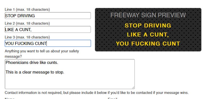 mtsheppy's tweet photo. What do you think, @ArizonaDOT? Too straightforward? #messagecontest https://t.co/3pprCVKviy