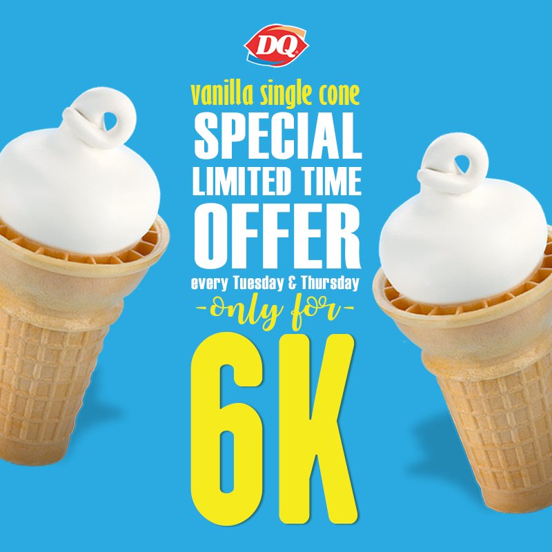 dairyqueenid's tweet photo. nikmati DQ Super Deal Vanilla single Cone hanya IDR 6K setiap Selasa dan Kamis! berlaku di semua DQ store #dqcone #weekdays #lovemydq https://t.co/yqGPyy4QTV