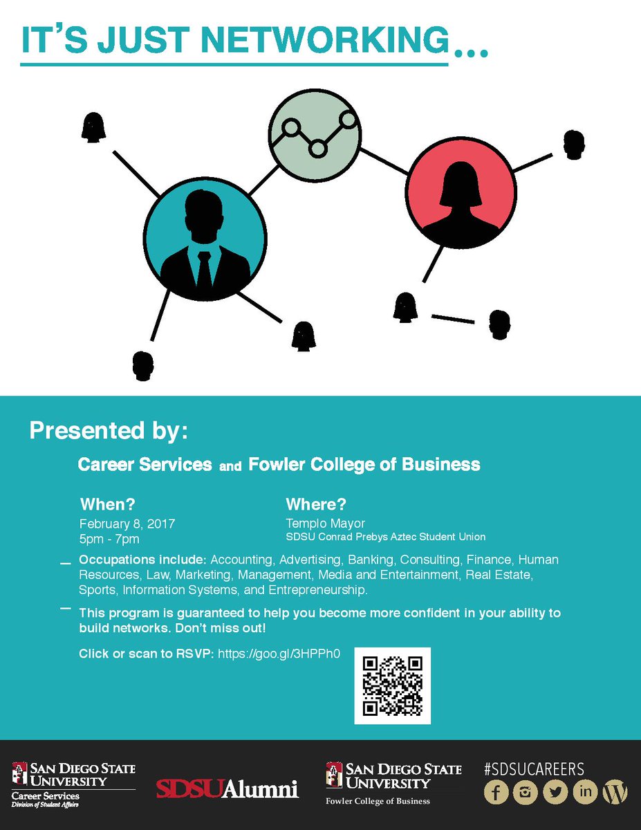 Save the Date - It's Just Networking: 2/8 @ 5-7pm RSVP @ Aztec Career Connection! Note: It is only for Fowler College of Business students!