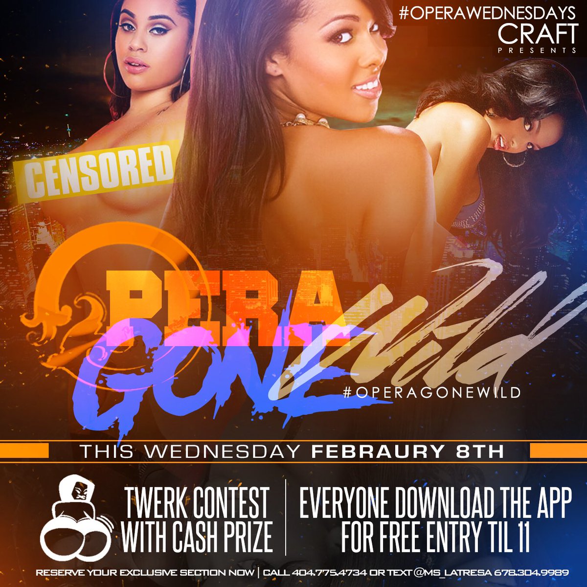 ATLCRAFT's tweet image. This Wednesday come out to #OperaGoneWild we're giving away CASH prizes! #PartyWithCRAFT