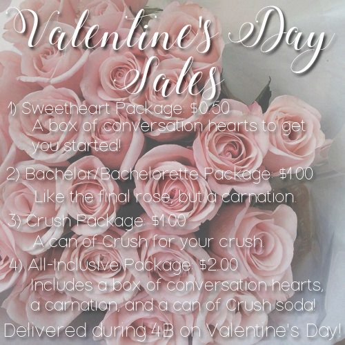 Valentine sales are going on during lunch!!!! Comand buy something for a valentine!!!