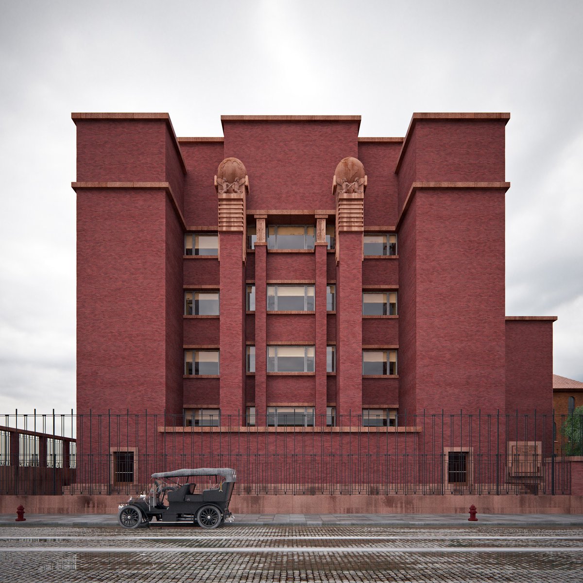 dezeen's tweet photo. Colour images of Frank Lloyd Wright's demolished Larkin Administration Building and Rose Pauson House: https://t.co/jXsWbmbKJl https://t.co/Q36BHi3K1c