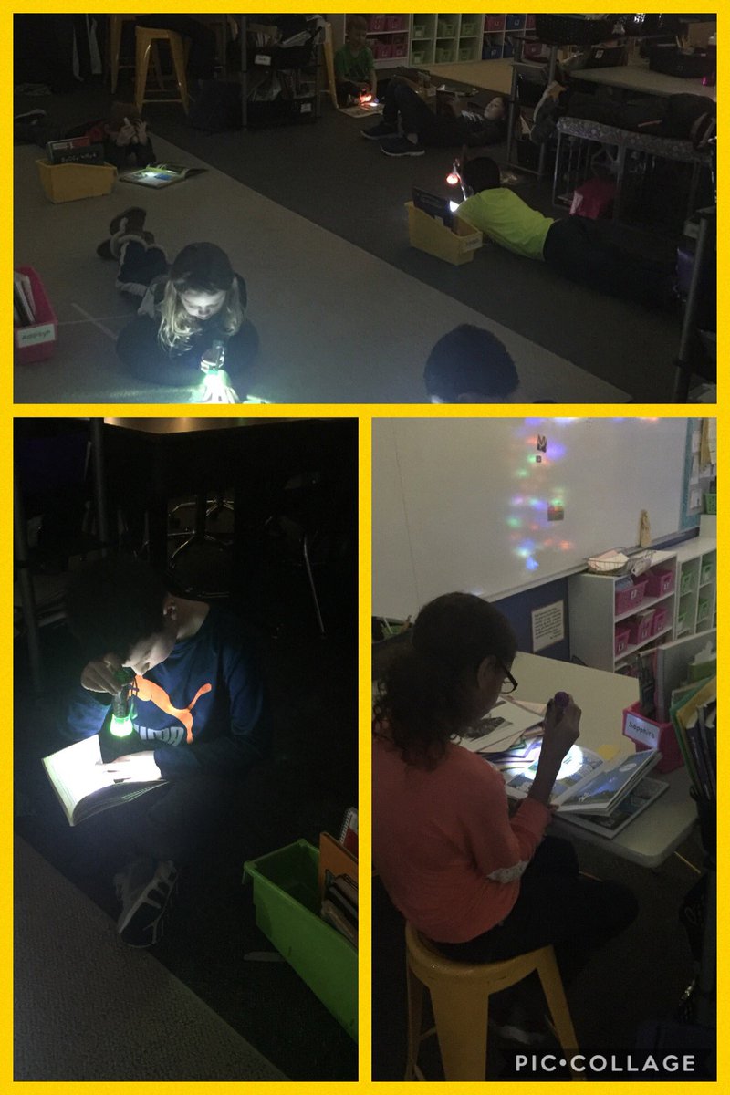 MrsWeyenbergWDP's tweet photo. Flashlight reading on our 💯th day of 3️⃣rd grade! #rockonwestwood https://t.co/1BK2fE09Tp