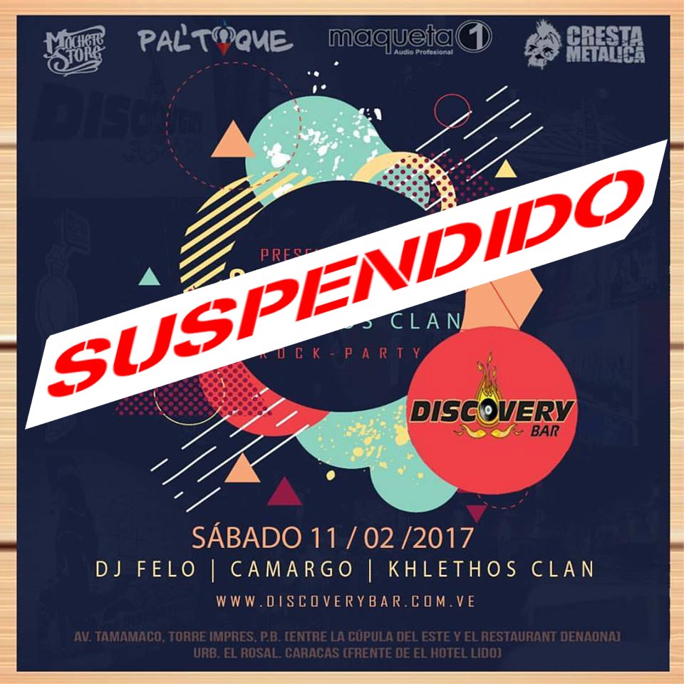 Por motivos Ajenos a Nuestra voluntad queda suspendido hasta nuevo aviso el evento del #11Feb en <a href="/DISCOVERYBAR/">DISCOVERY BAR CCS</a>... pendiente nuevas fechas..