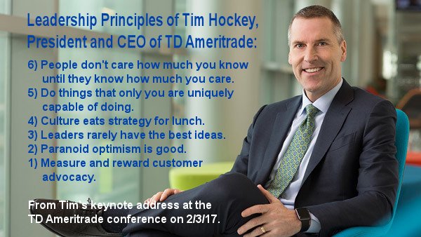 GJBernhardt's tweet photo. Six Principles shared by the new CEO of TD Ameritrade--@TimHockey--at the TD Ameritrade conference on February 3, 2017. #NationalLINC https://t.co/moY3ZmnlM8