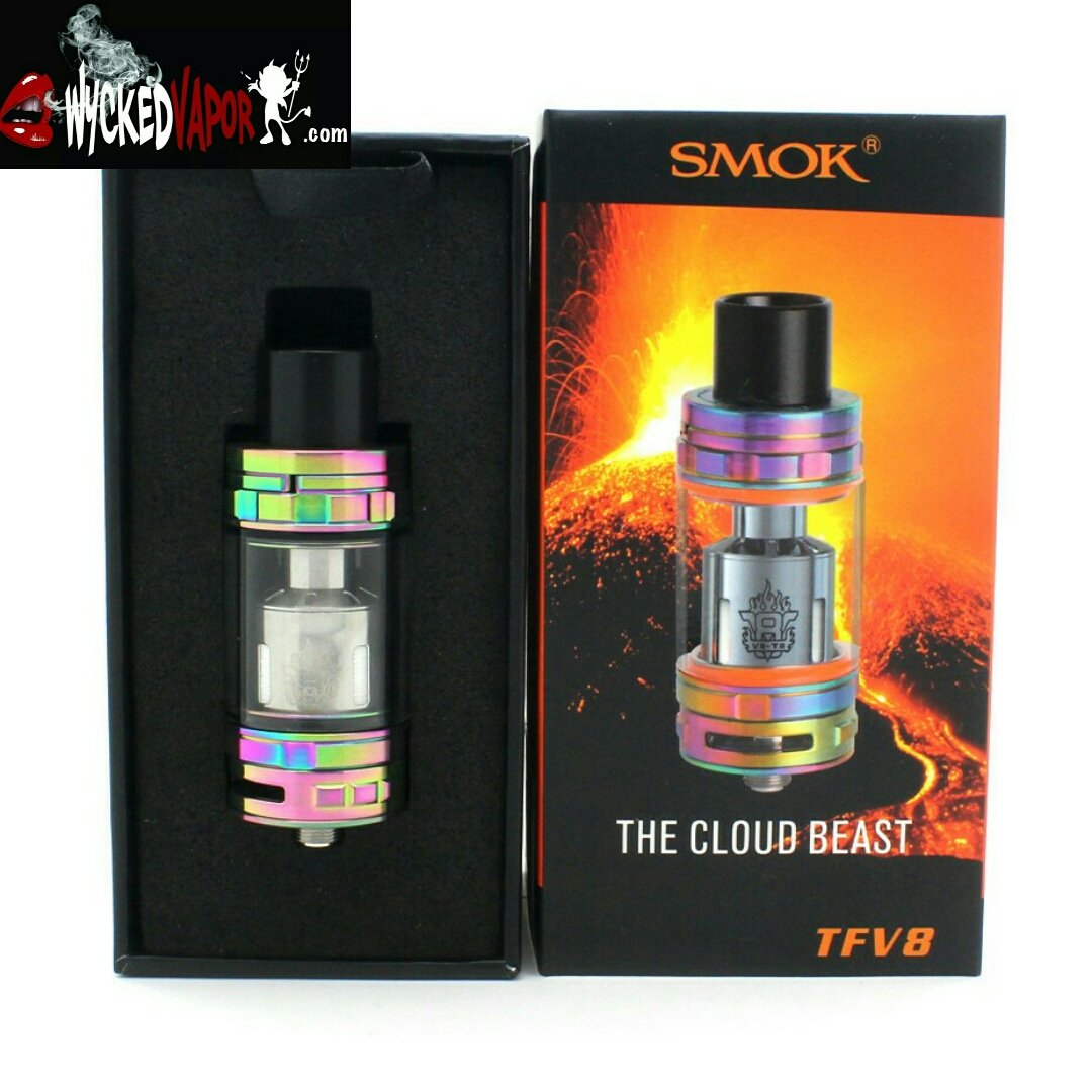 WyckedVapor's tweet photo. TFV8 Rainbow Tank by Smok. The Cloud Beast is at Wycked Vapor Lake Dallas TX #wyckedvapor #smok #tfv8 #topfill #vapeon #vapehard #vape https://t.co/CJIYdz9Z3k