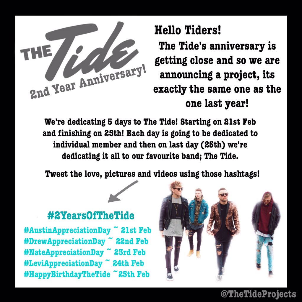 TheTideProjects's tweet photo. If you were here last year, you know how this works. If you're new, WELCOME TO THE FAMILY! RT and spread the word, @TheTide are turning 2! 🎉 https://t.co/KaFwN3RnMV