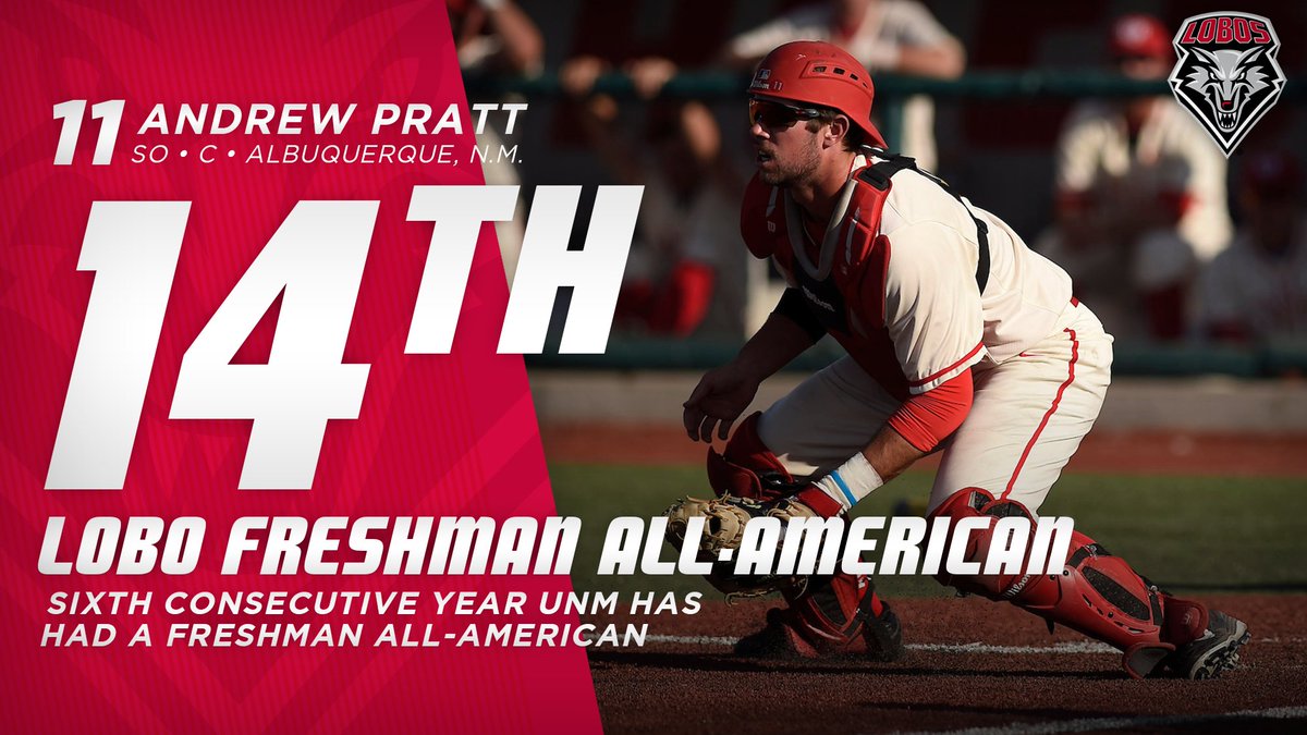 UNMLoboBaseball's tweet photo. This week's #StatMonday is sophomore catcher Andrew Pratt. Our season opener is closing in - Feb. 17 at home vs. Binghamton. #GoLobos https://t.co/29vbLcnb0F