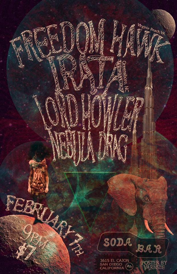 SodaBarSD's tweet photo. TUESDAY @ Soda Bar – @Iratalive w/ @FreedomHawkband @LordHowler @NebulaDrag • https://t.co/yiZHLCz8uT https://t.co/V8uvpRLBWR