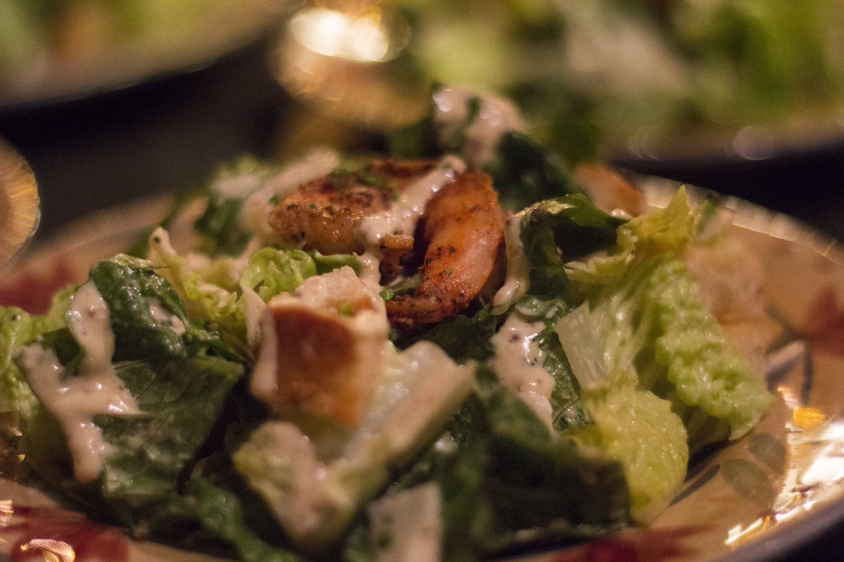 Cajun Shrimp Caesar Salad tossed with romaine, shaved Parmesan, and homemade dressing. Paired with an Indica IPA from @lostcoastbrewery