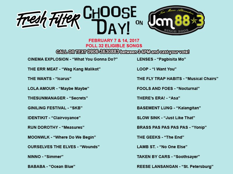 Jam883's tweet image. Another #FreshFilter #ChooseDay happens today from 3-6PM! Get your votes in!