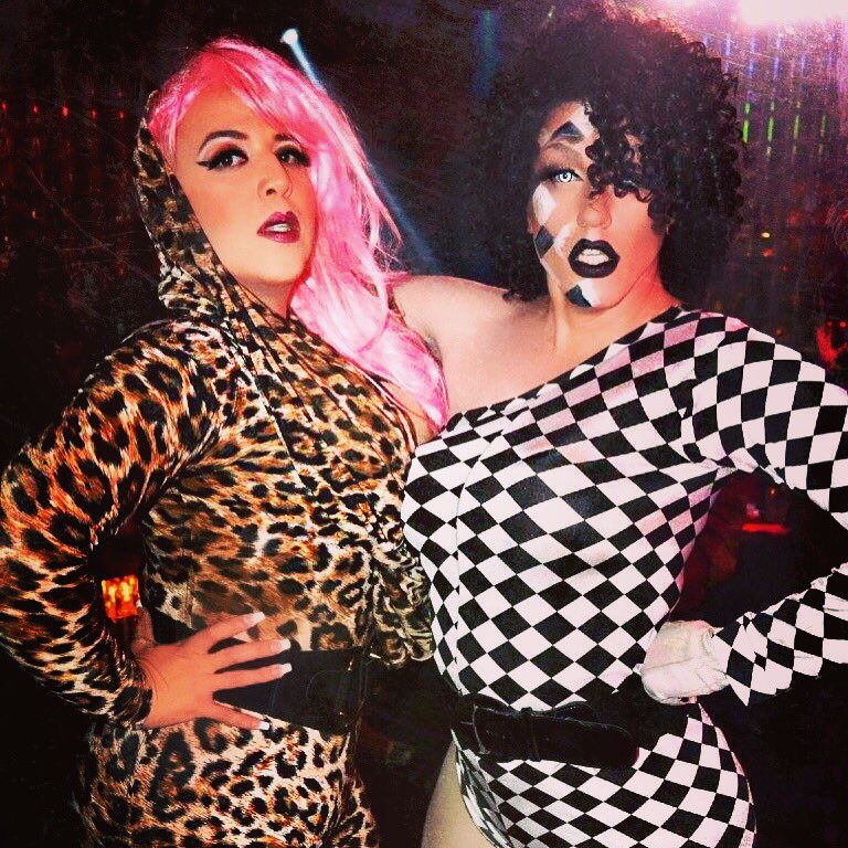 QueensofPS's tweet photo. @imashewolfe and @MarinaMacPS giving you what you need! #queensofpalmsprings #qops #patterns #dragqueen #makeupartist #palmsprings https://t.co/Kf7NbW2PMO