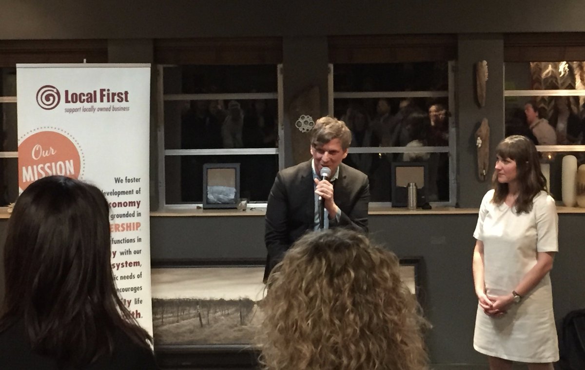 GrandRapidsDC's tweet photo. Etsy co-founder @Stinchcomb talking abt his work @do_good_work and reminding us to do better than "less bad." Thanks @localfirst for hosting https://t.co/JwUqf3FAQR