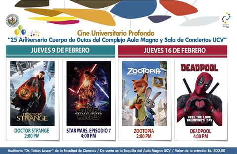 Cine universitario Cuerpo de guias AM-SC UCV. Disfruta de estas peliculas en nuestra casa de estudios :)