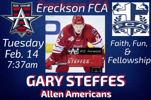 ErecksonFCA's tweet image. 1 WEEK from tomorrow! @AllenAmericans Co-Captain @gsteffes22 will be at EMS to share his faith &amp;amp; testimony! Be there!