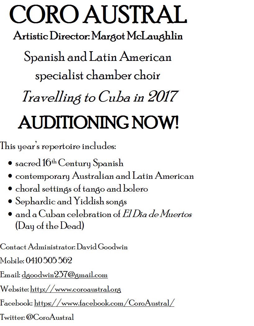 CoroAustral's tweet photo. Singers wanted! https://t.co/xWrxrbvzkt
