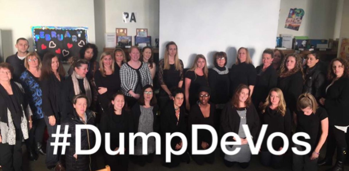 RachelLindy's tweet photo. @NJEA @NEAToday NJ teachers stand unified in #BlackOutDevos & say #NotoDeVos we urge every @SenateGOP to say NO also! #teachersagainstdevos https://t.co/ulOcXezizS