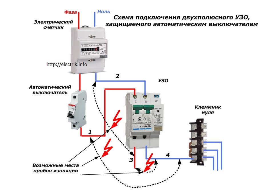 как подключить автомат узо