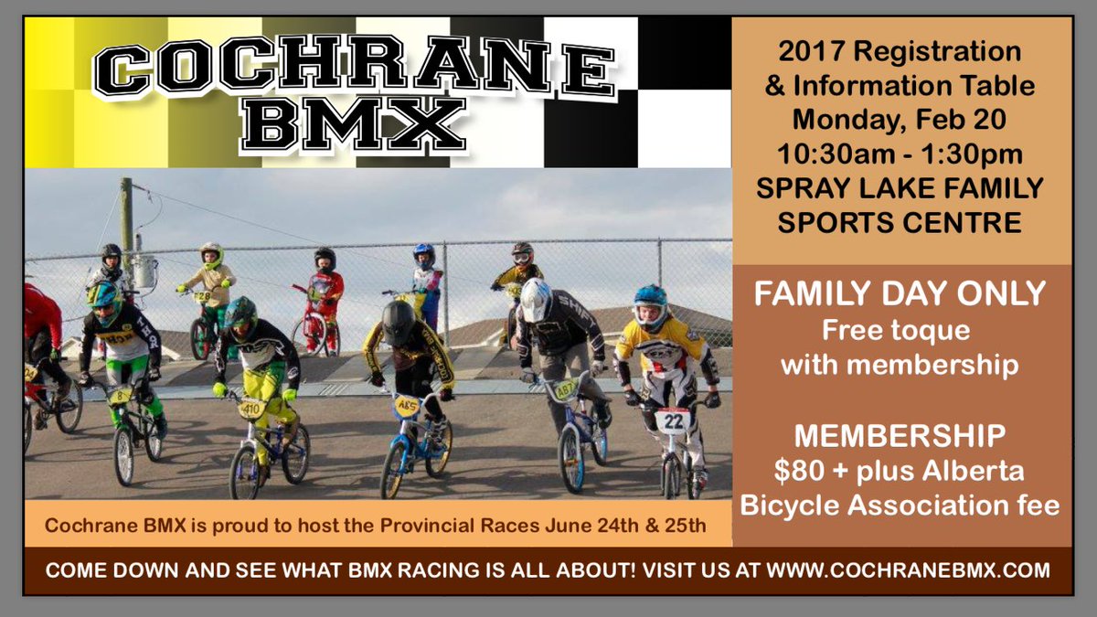 2017 BMX registration kicks off Family Day! Come down and say hi! #bmx #cochrane #nomoresnow #FamilyDay 👊🚵🏻🥇🏆