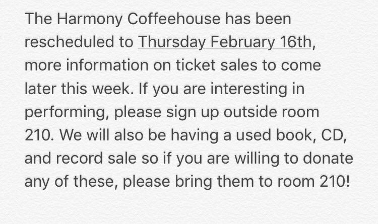 Harmony_as's tweet photo. please sign up outside room 210 and drop off any books, CDs, or records there as well! https://t.co/ZfTWa1sUce