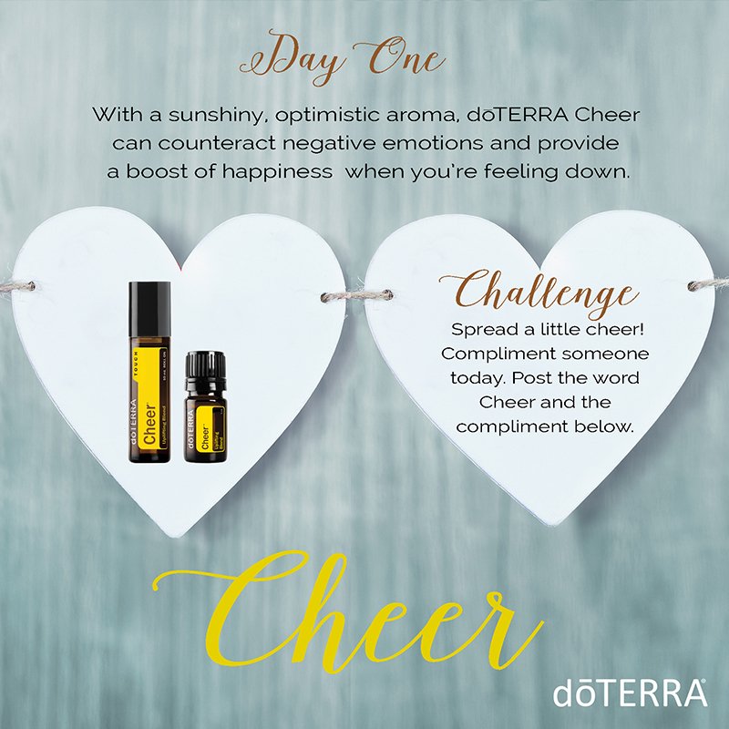 considergrace's tweet image. Day 1 - doTERRA Cheer can counteract negative emotions and provide a boost of happiness. Post the word cheer and a compliment below.