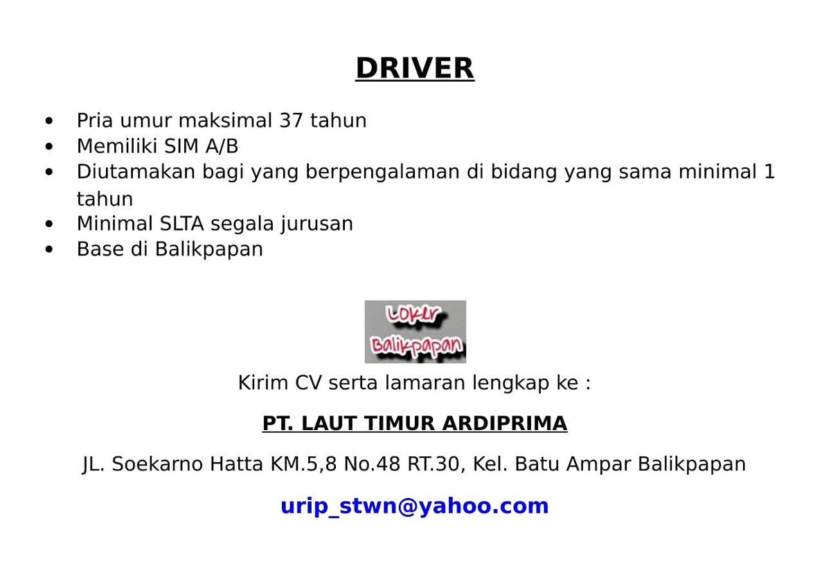 #loker_bpn 
#infobalikpapan
#balikpapan