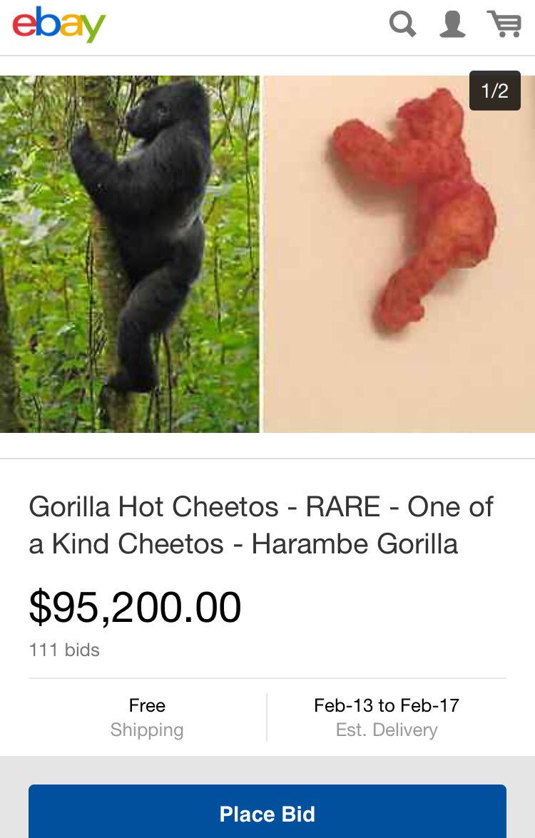 Kyle_Scharf's tweet photo. Anyone who is willing to pay $95,000 for a cheeto needs to reevaluate their life https://t.co/bWuAphv2nw
